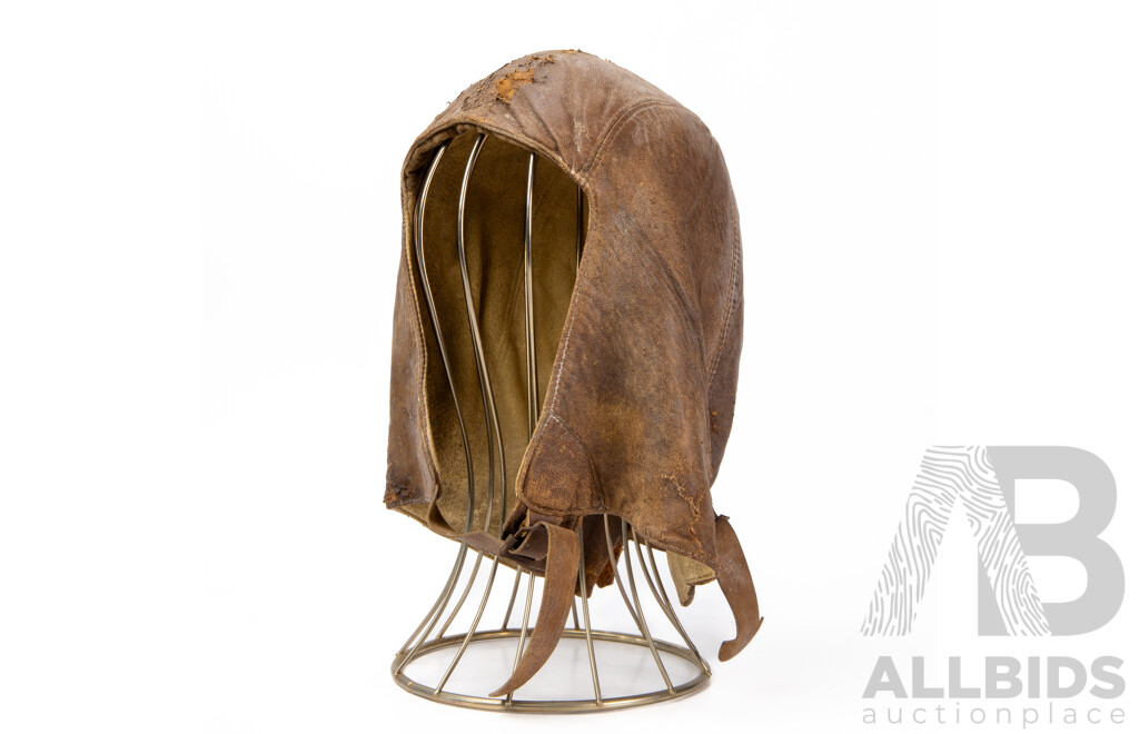 Vintage Leather Type B-3 US Air Corps Flying Helmet with Image of a Avro Lancaster