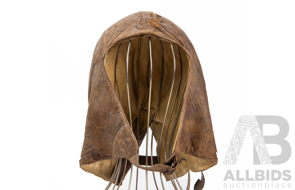 Vintage Leather Type B-3 US Air Corps Flying Helmet with Image of a Avro Lancaster