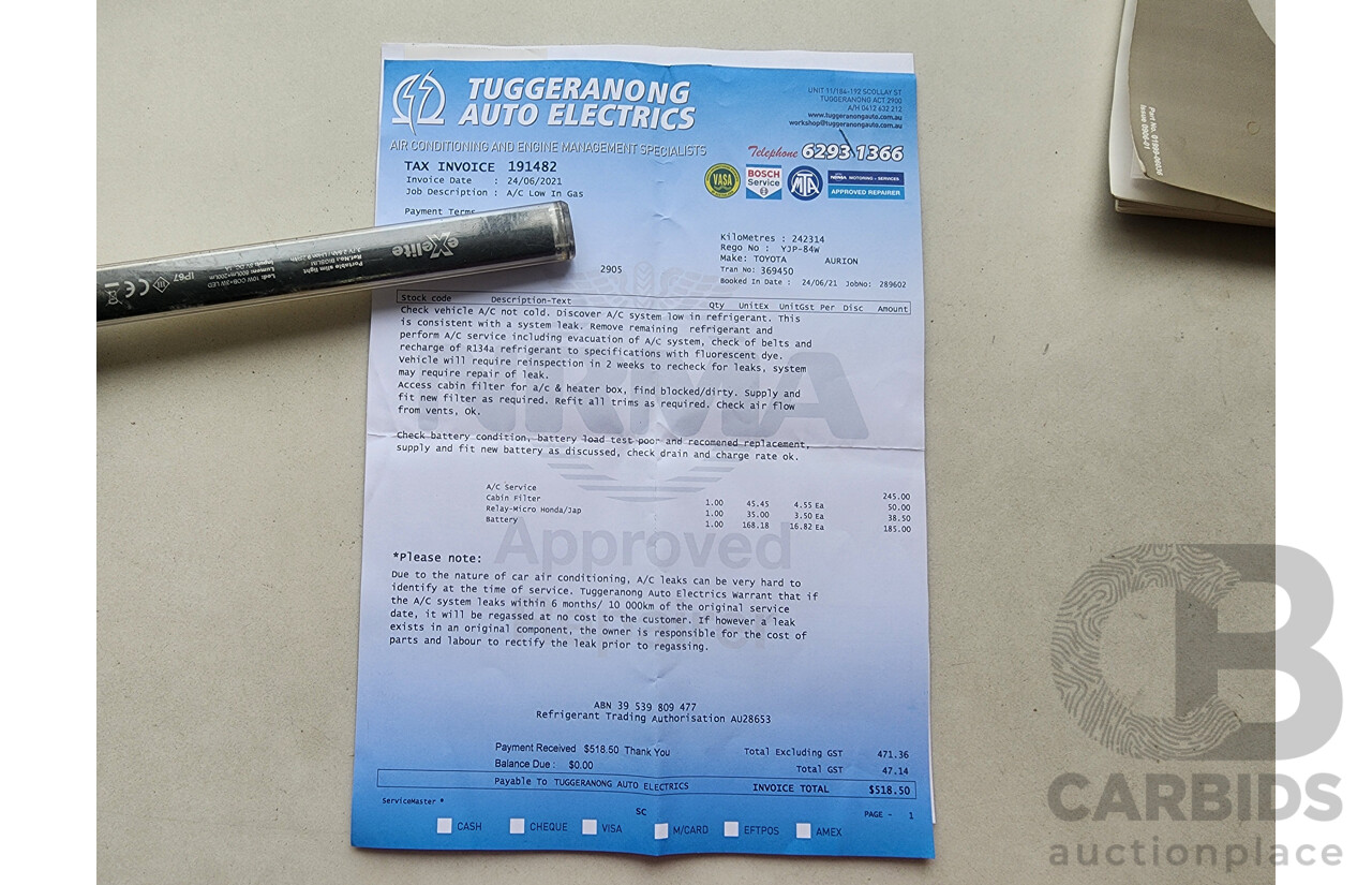 1/2010 Toyota Aurion Sportivo SX6 GSV40R 09 UPGRADE 4d Sedan Black 3.5L