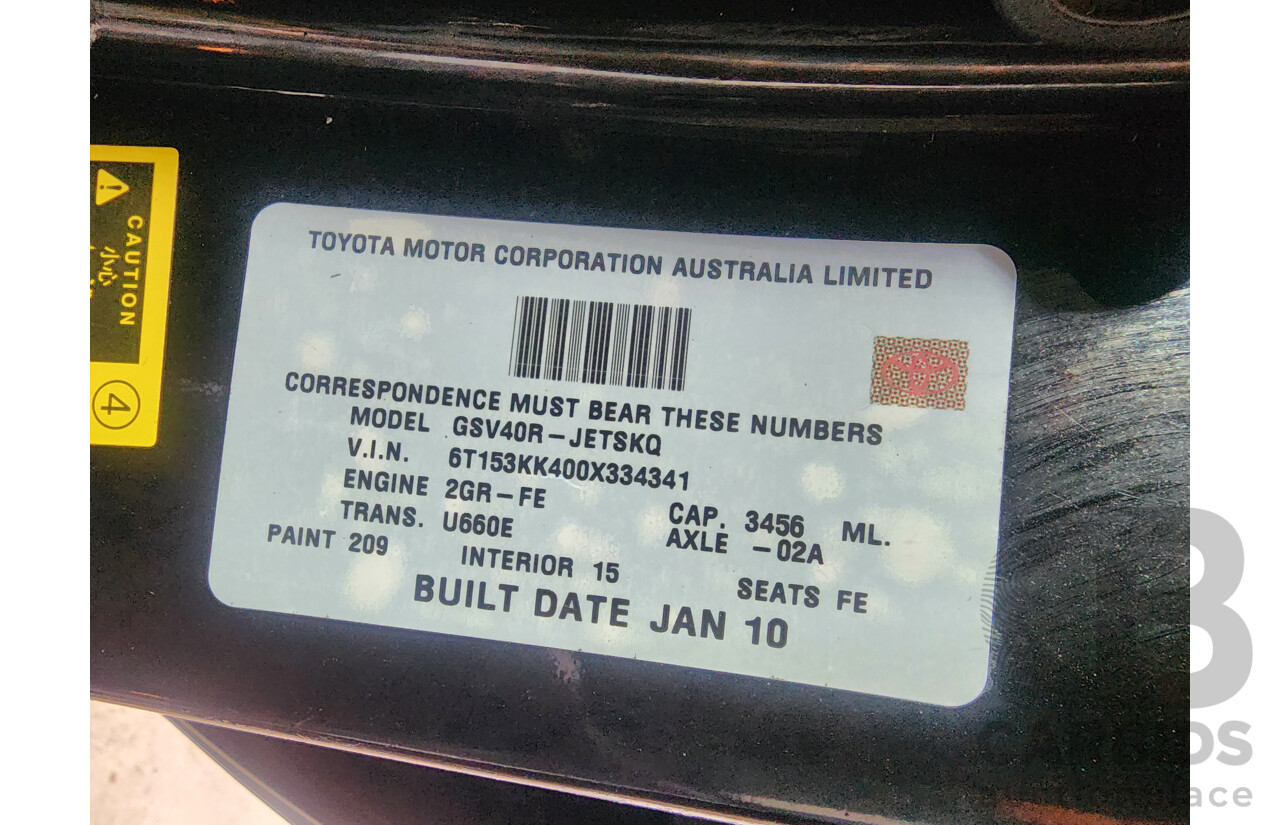 1/2010 Toyota Aurion Sportivo SX6 GSV40R 09 UPGRADE 4d Sedan Black 3.5L