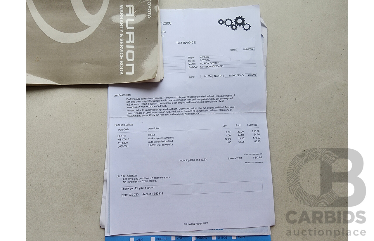 1/2010 Toyota Aurion Sportivo SX6 GSV40R 09 UPGRADE 4d Sedan Black 3.5L