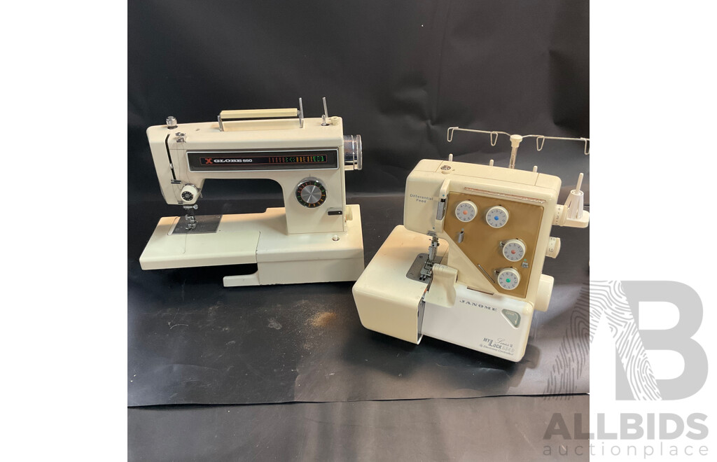 GLOBE 550 & JANOME My Lock 534D Sewing Machines - Lot of 2