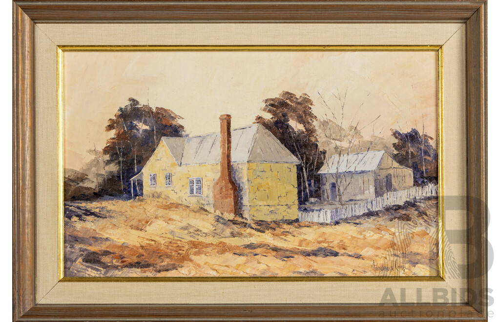 Margaret Carr, (20th Century, Australian), Blundell's Farmhouse (1974), Wonderful Original Vintage Oil on Canvas Board, 33 x 48 cm (frame)
