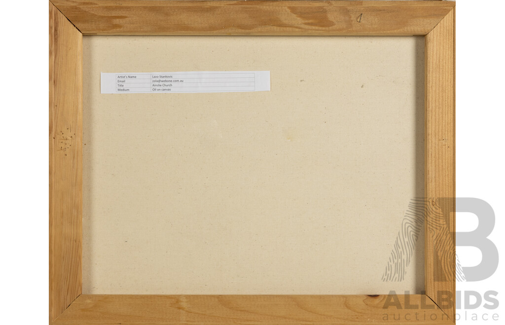 Lazo Stankovic, (20th Century, Australian), Ainslie Church, Lovely Oil on Canvas, 41 x 51 cm