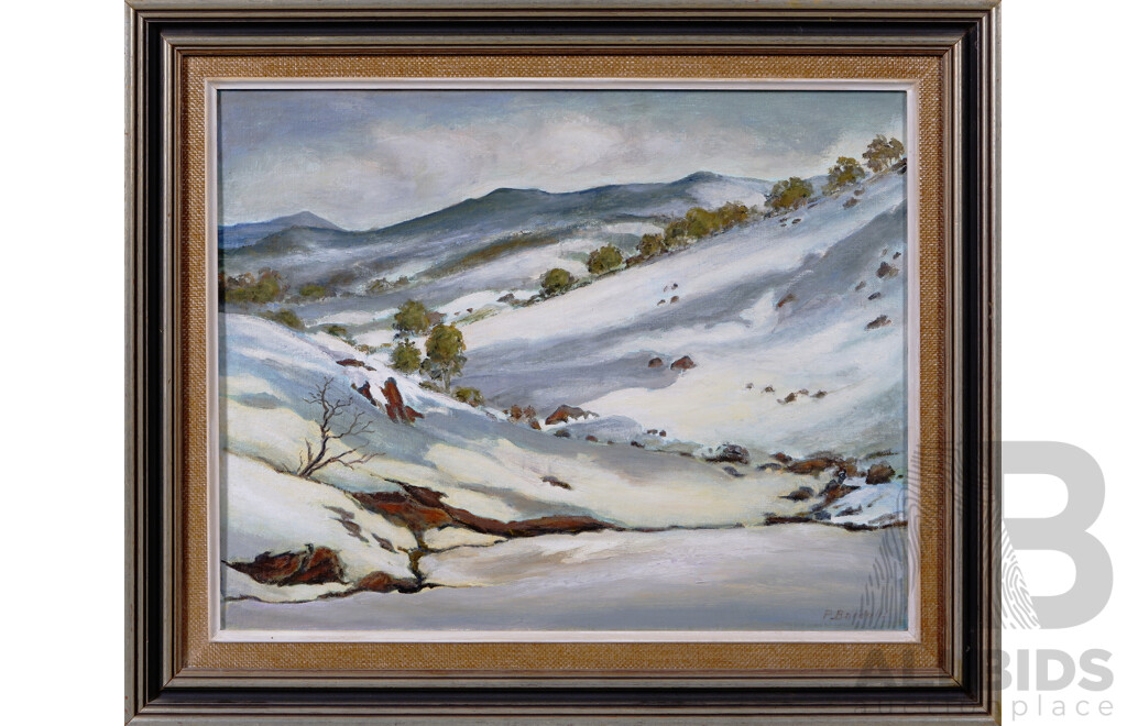 Peter Bardulis (20th Century, Latvian-Australian, 1912-1988), Lovely Vintage Winter Shades, Oil on Board. 52.5 x 63 cm (frame)