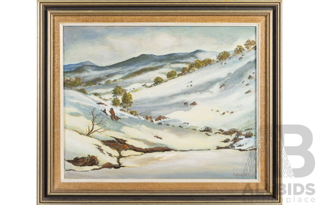 Peter Bardulis (20th Century, Latvian-Australian, 1912-1988), Lovely Vintage Winter Shades, Oil on Board. 52.5 x 63 cm (frame)