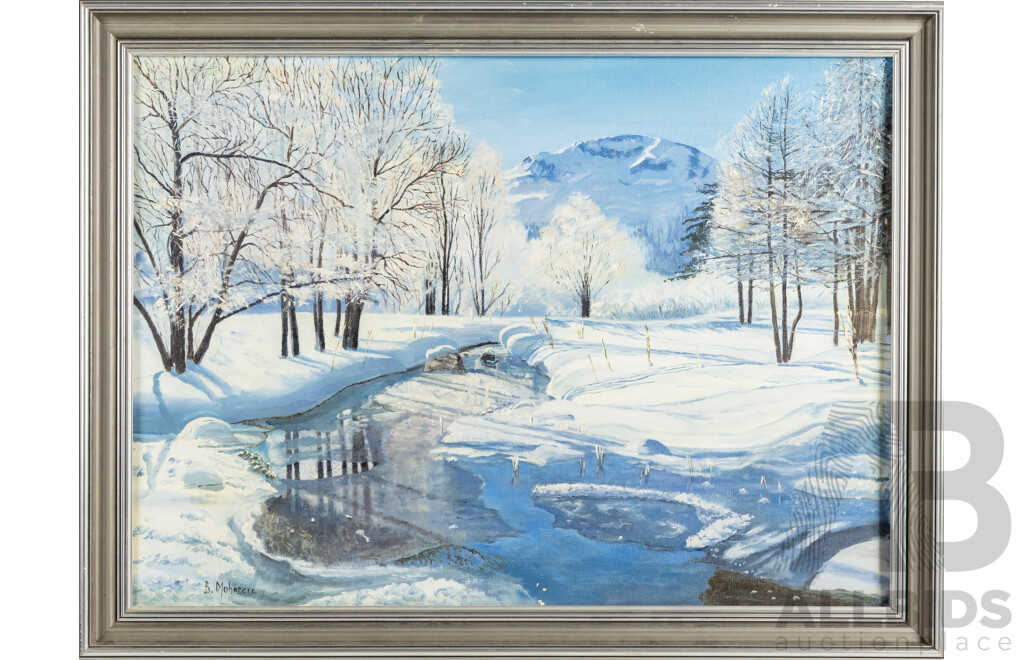 B.Mohorcic, (20th Century), Icey River Through Snow, Oil on Canvas Panel, 66 x 86 cm (frame)