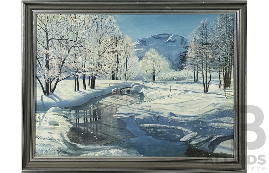 B.Mohorcic, (20th Century), Icey River Through Snow, Oil on Canvas Panel, 66 x 86 cm (frame)