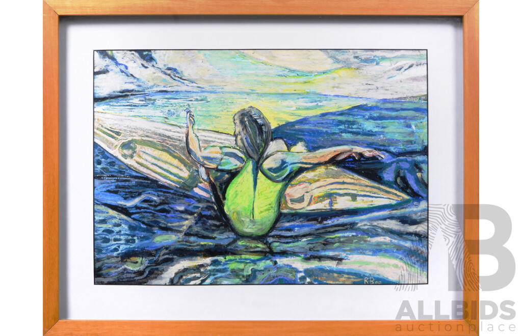 Robert Bleyerveen, (20th Century, Australian, 1960-), Endless Summer, Floating Figure, Oil Pastel on Paper, 41 x 53 cm