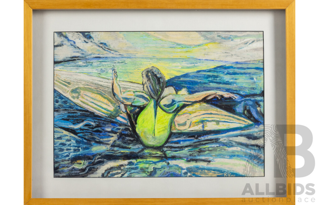 Robert Bleyerveen, (20th Century, Australian, 1960-), Endless Summer, Floating Figure, Oil Pastel on Paper, 41 x 53 cm