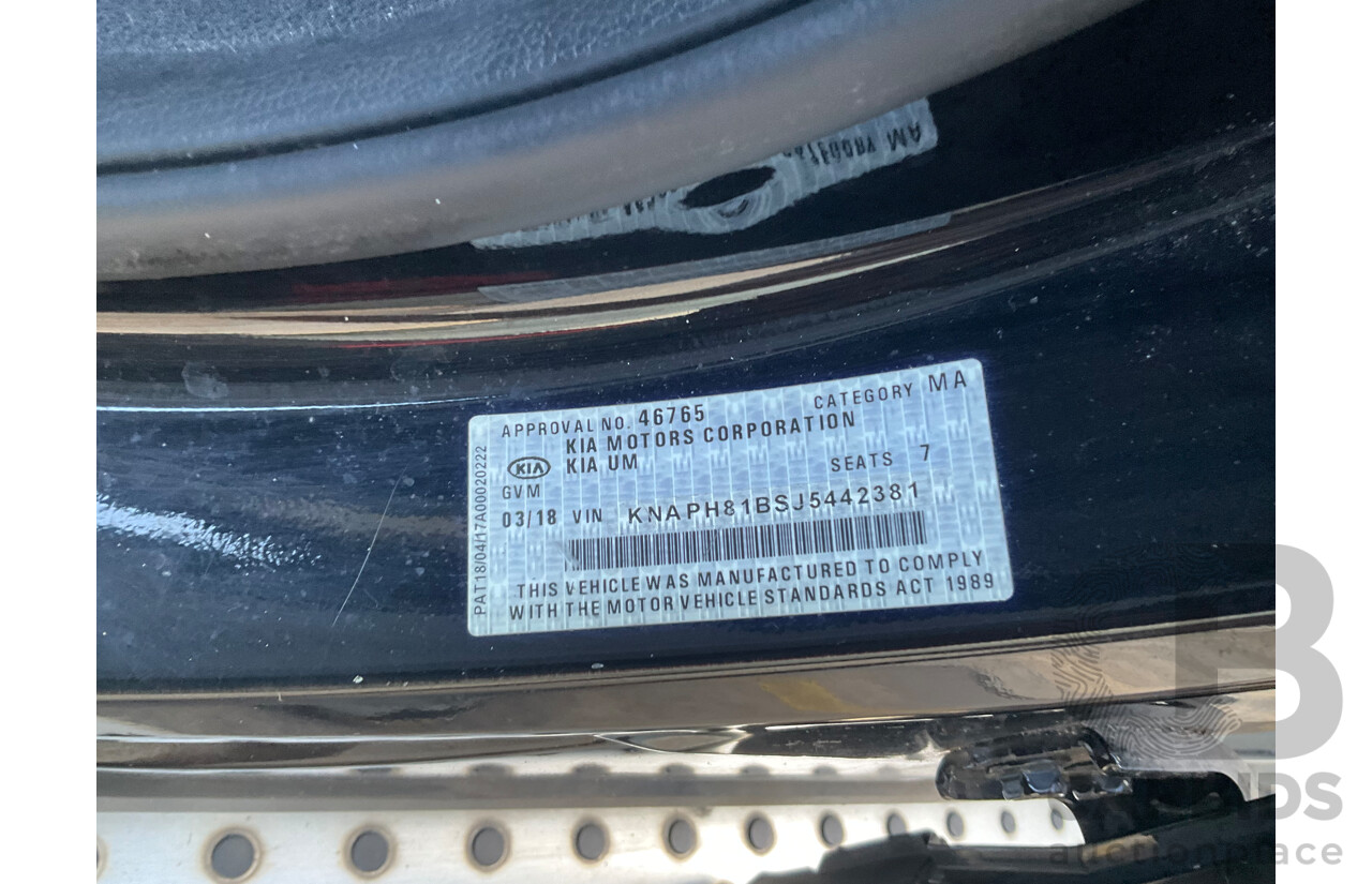 03/2018 Kia Sorento GT-Line (4x4) UM MY18 4d Wagon Aurora Black Pearl Turbo Diesel 2.2L