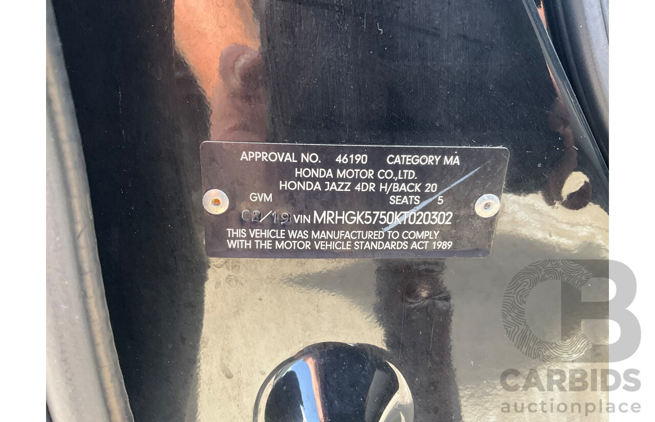 02/2019 Honda Jazz VTi (FWD) GK MY19 5D Hatchback Black 1.5L