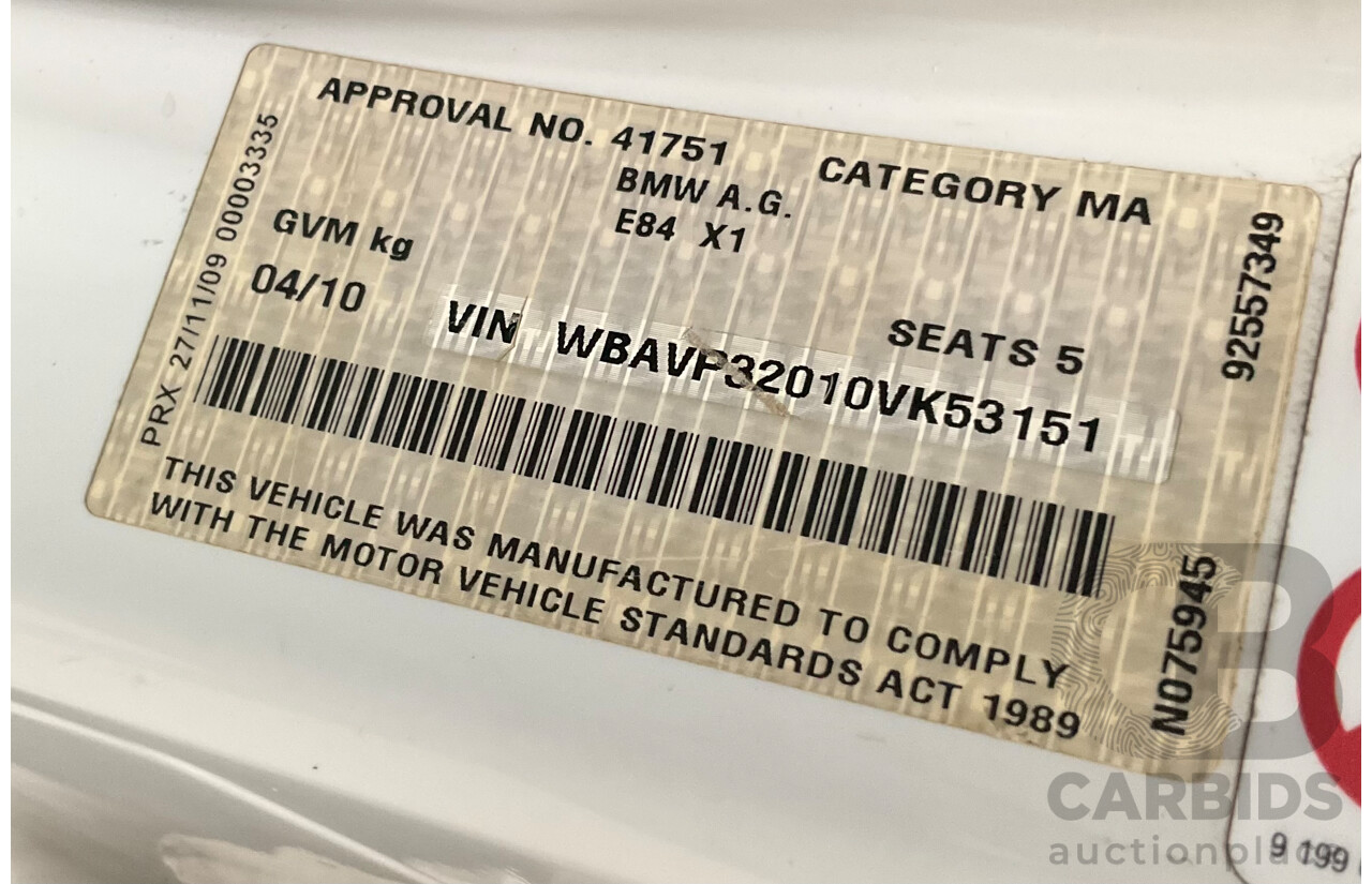 3/2010 BMW X1 xDrive20d E84 4d Wagon Alpine White Turbo Diesel 2.0L