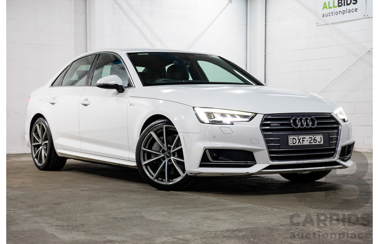01/2018 Audi A4 2.0 TFSI Quattro S-Line LN (AWD) F4 MY18 (B9) 4d Sedan Ibis White Turbo 2.0L