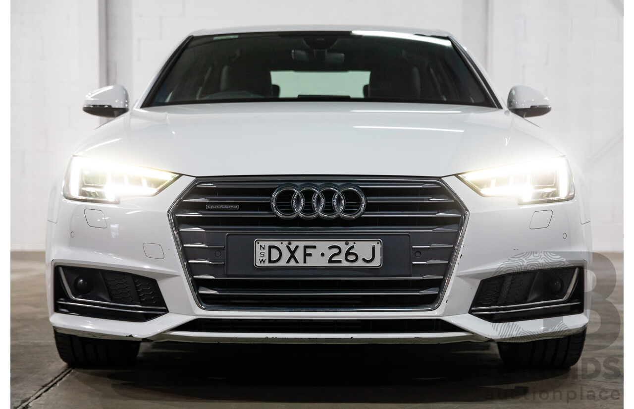 01/2018 Audi A4 2.0 TFSI Quattro S-Line LN (AWD) F4 MY18 (B9) 4d Sedan Ibis White Turbo 2.0L