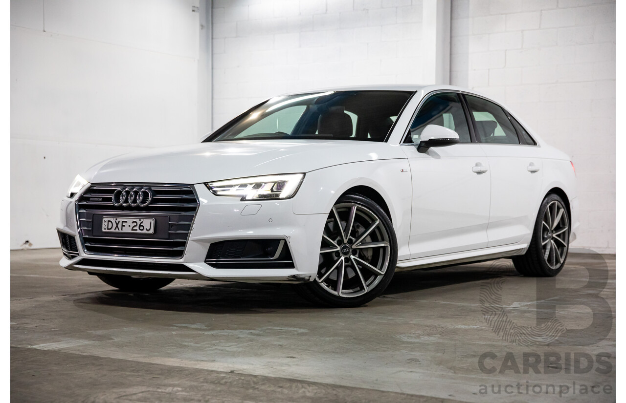 01/2018 Audi A4 2.0 TFSI Quattro S-Line LN (AWD) F4 MY18 (B9) 4d Sedan Ibis White Turbo 2.0L