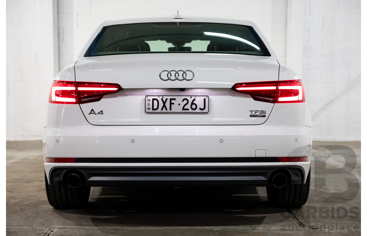 01/2018 Audi A4 2.0 TFSI Quattro S-Line LN (AWD) F4 MY18 (B9) 4d Sedan Ibis White Turbo 2.0L