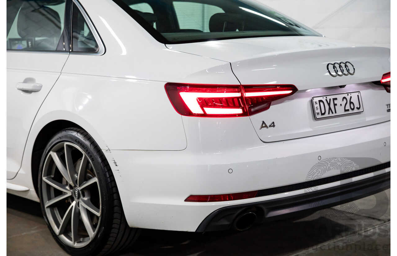 01/2018 Audi A4 2.0 TFSI Quattro S-Line LN (AWD) F4 MY18 (B9) 4d Sedan Ibis White Turbo 2.0L