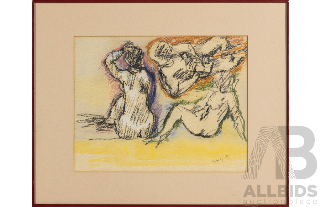 Craig, (20th Century, Working c1980s), Nudes, Original Crayon Sketch, 41 x 51 cm (frame)