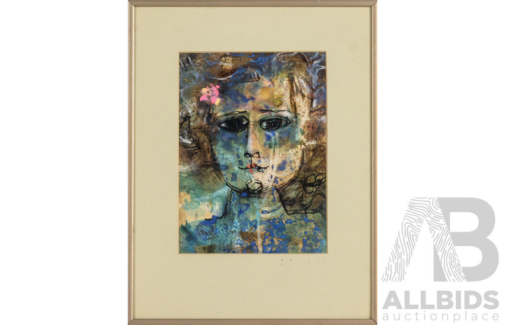 John Paul (20th Century, Working C.1960s), Portraits - Lady I & II, Pair of Mixed Media on Paper, 30 X 28 Cm & 32 X 25 Cm (Frames) (2)