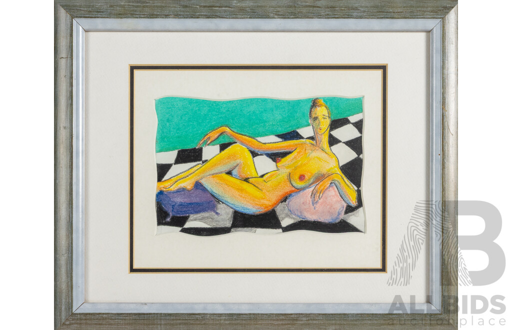 Artist Unknown, (20th Century, Working C1990s), Nude Reclining, Original Colour Crayon on Paper, 34 x 41 cm (frame)