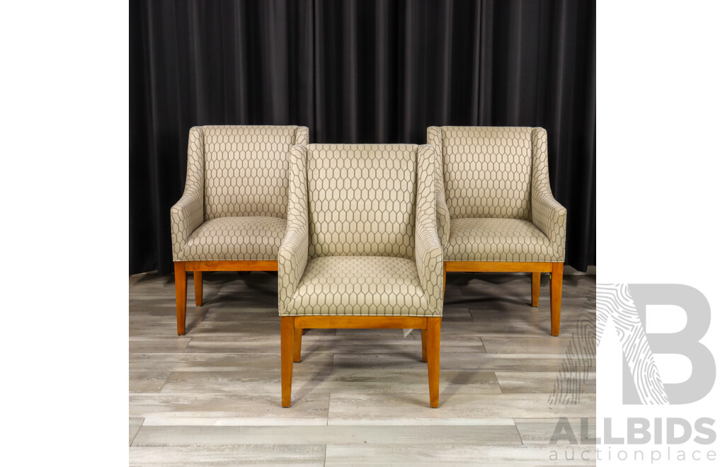 Set of Three Modern Fabric Upholstered Armchairs