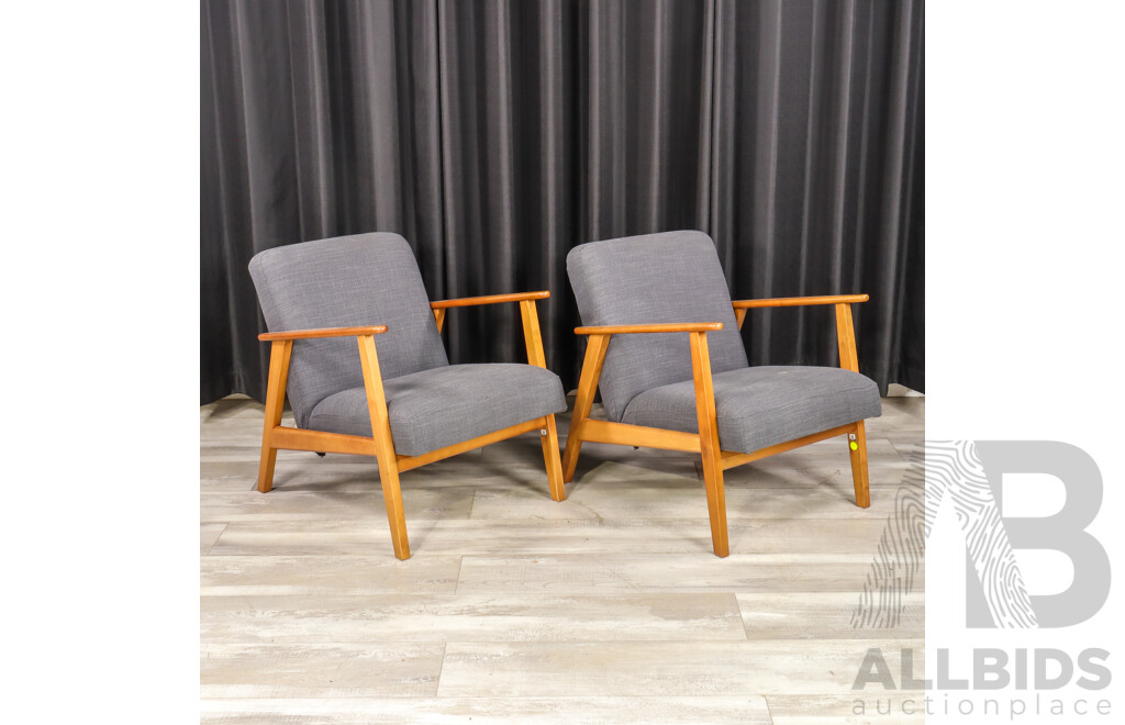 Pair of Timber Framed Armchairs with Upholstered Seat and Back