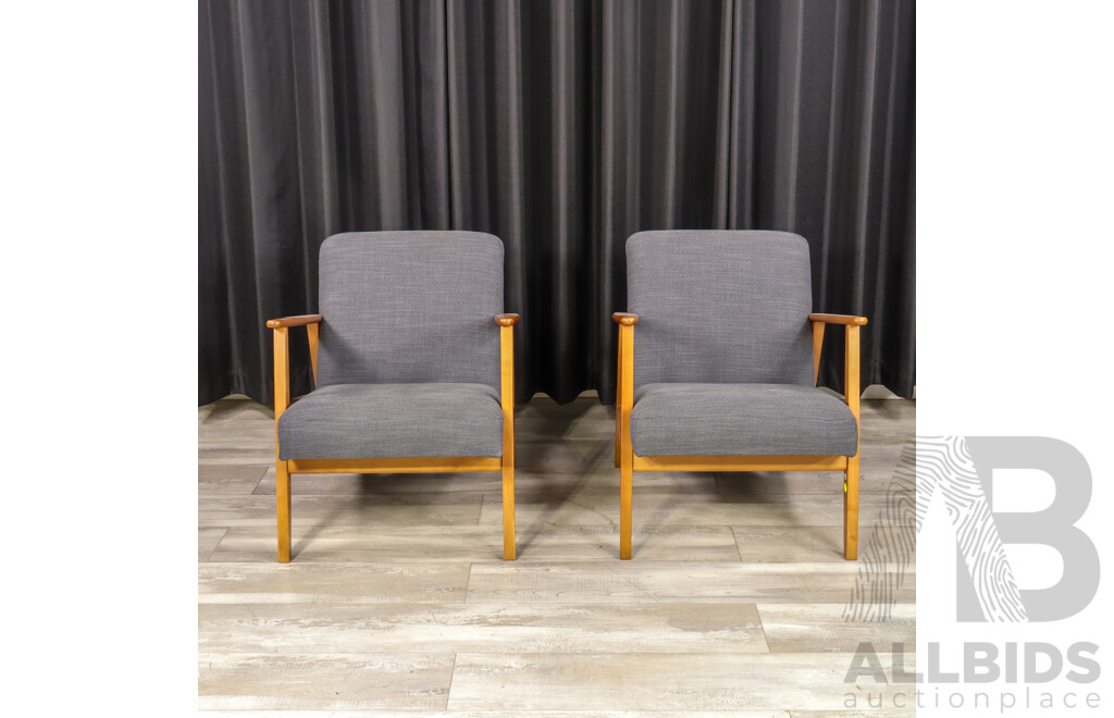 Pair of Timber Framed Armchairs with Upholstered Seat and Back