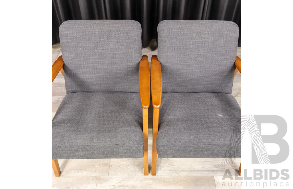 Pair of Timber Framed Armchairs with Upholstered Seat and Back