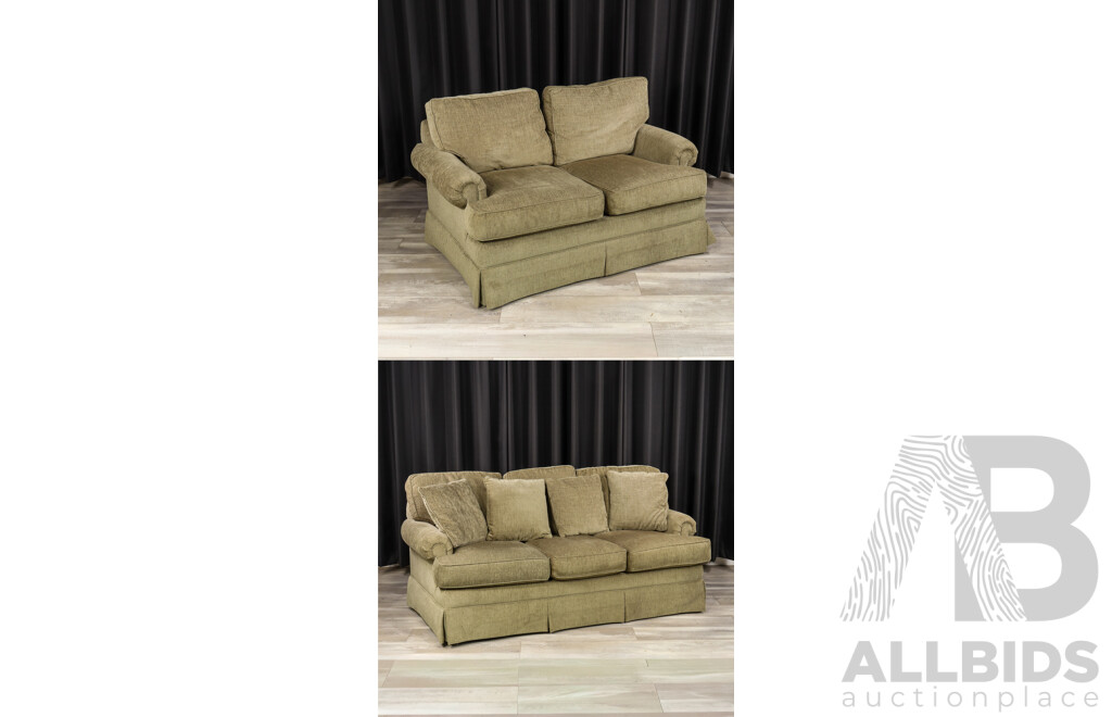 Pair of Grey Fabric Two and Three Seater Lounges