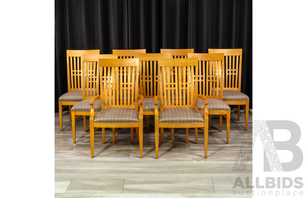 Set of Nine Beech Dining Chairs Inc Two Carvers