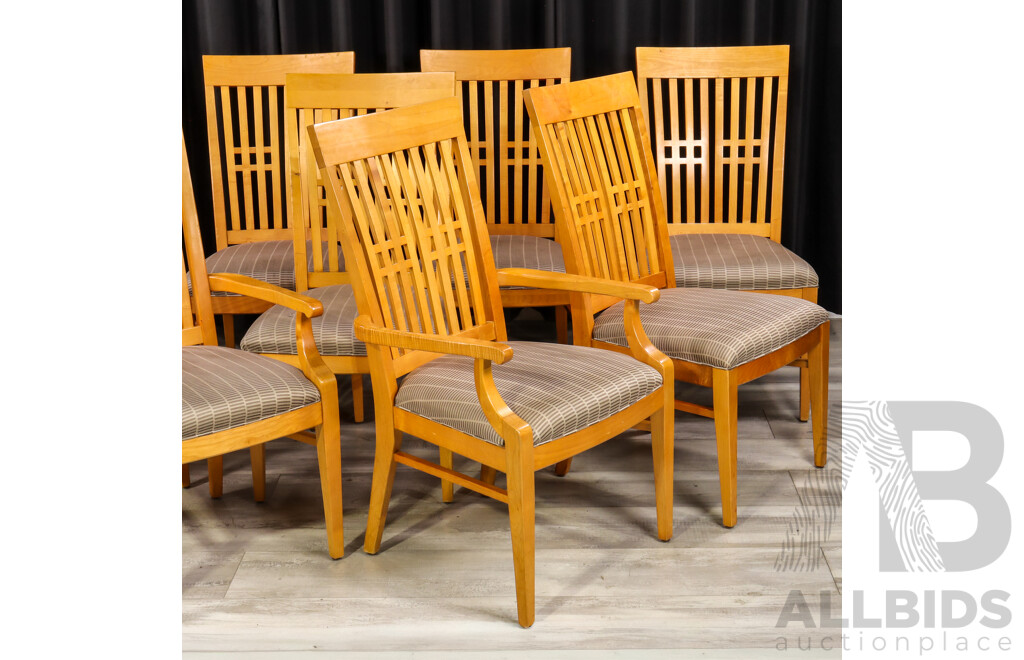 Set of Nine Beech Dining Chairs Inc Two Carvers