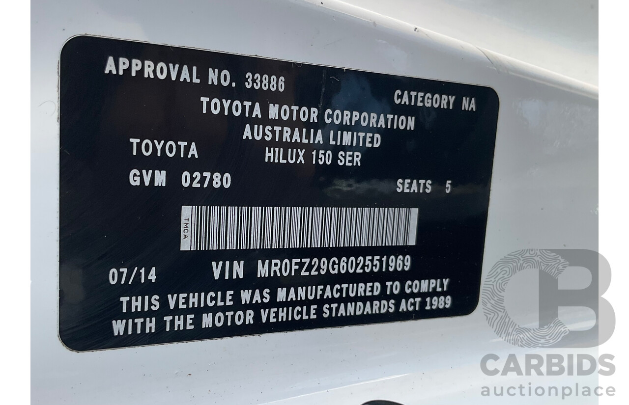 7/2014 Toyota Hilux SR5 (4x4) KUN26R MY14 Dual Cab P/Up Cool White Turbo Diesel 3.0L