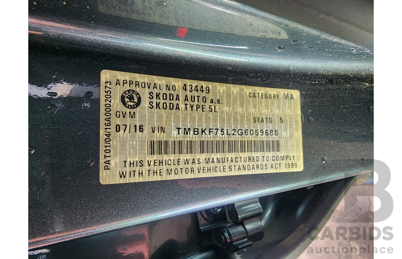 7/2016 Skoda Yeti 81 TSI Active (4x2) 5L MY16 4d Wagon Grey 1.2L