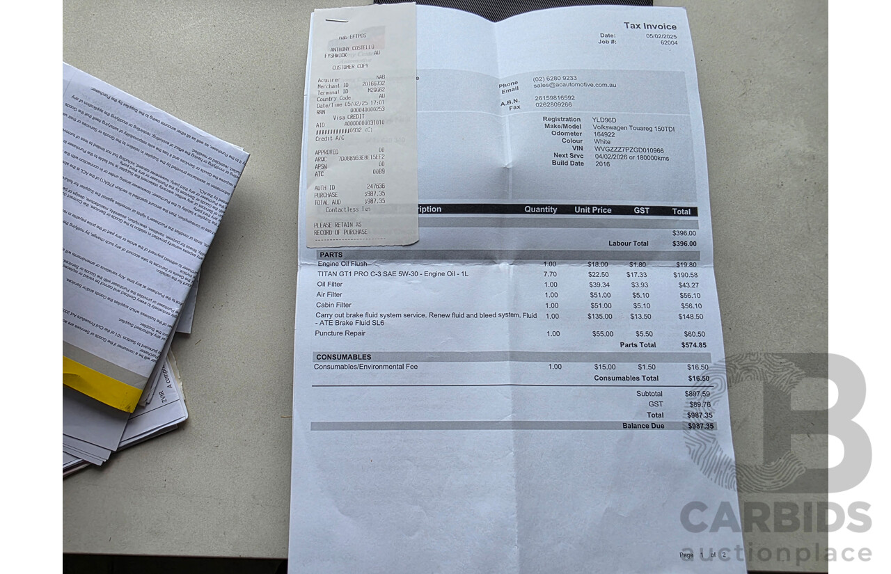 03/2016 Volkswagen Touareg 150 TDI (AWD) 7P MY16 4D Wagon White 3.0L