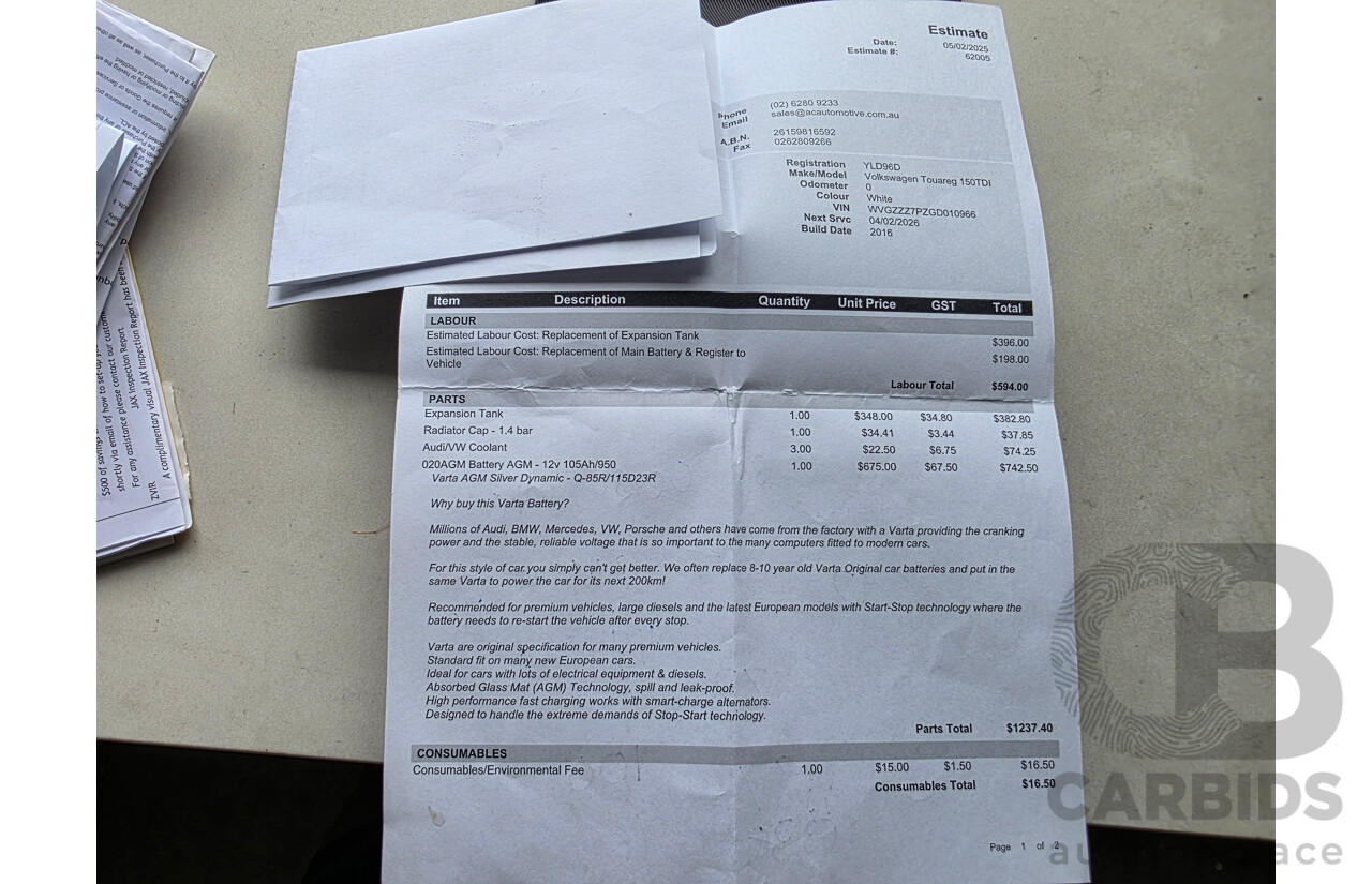 03/2016 Volkswagen Touareg 150 TDI (AWD) 7P MY16 4D Wagon White 3.0L