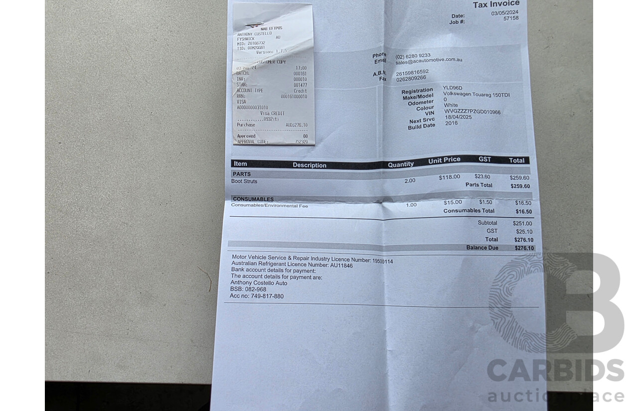03/2016 Volkswagen Touareg 150 TDI (AWD) 7P MY16 4D Wagon White 3.0L