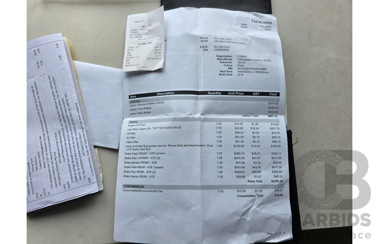 03/2016 Volkswagen Touareg 150 TDI (AWD) 7P MY16 4D Wagon White 3.0L