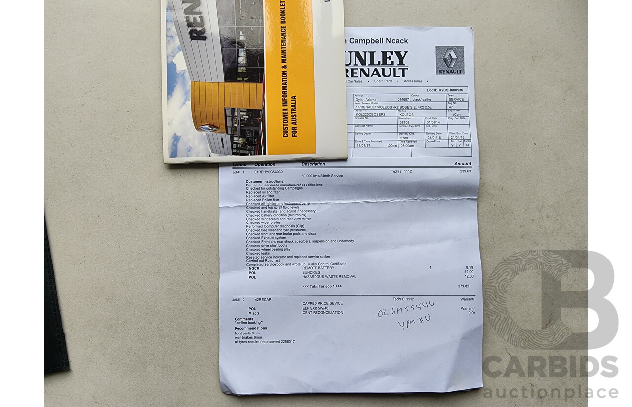 11/2014 Renault Koleos BOSE SE (4x2) H45 PHASE III 4d Wagon Black 2.5L