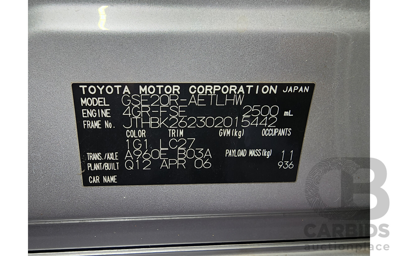 5/2006 Lexus Is250 Prestige GSE20R 4d Sedan Silver 2.5L