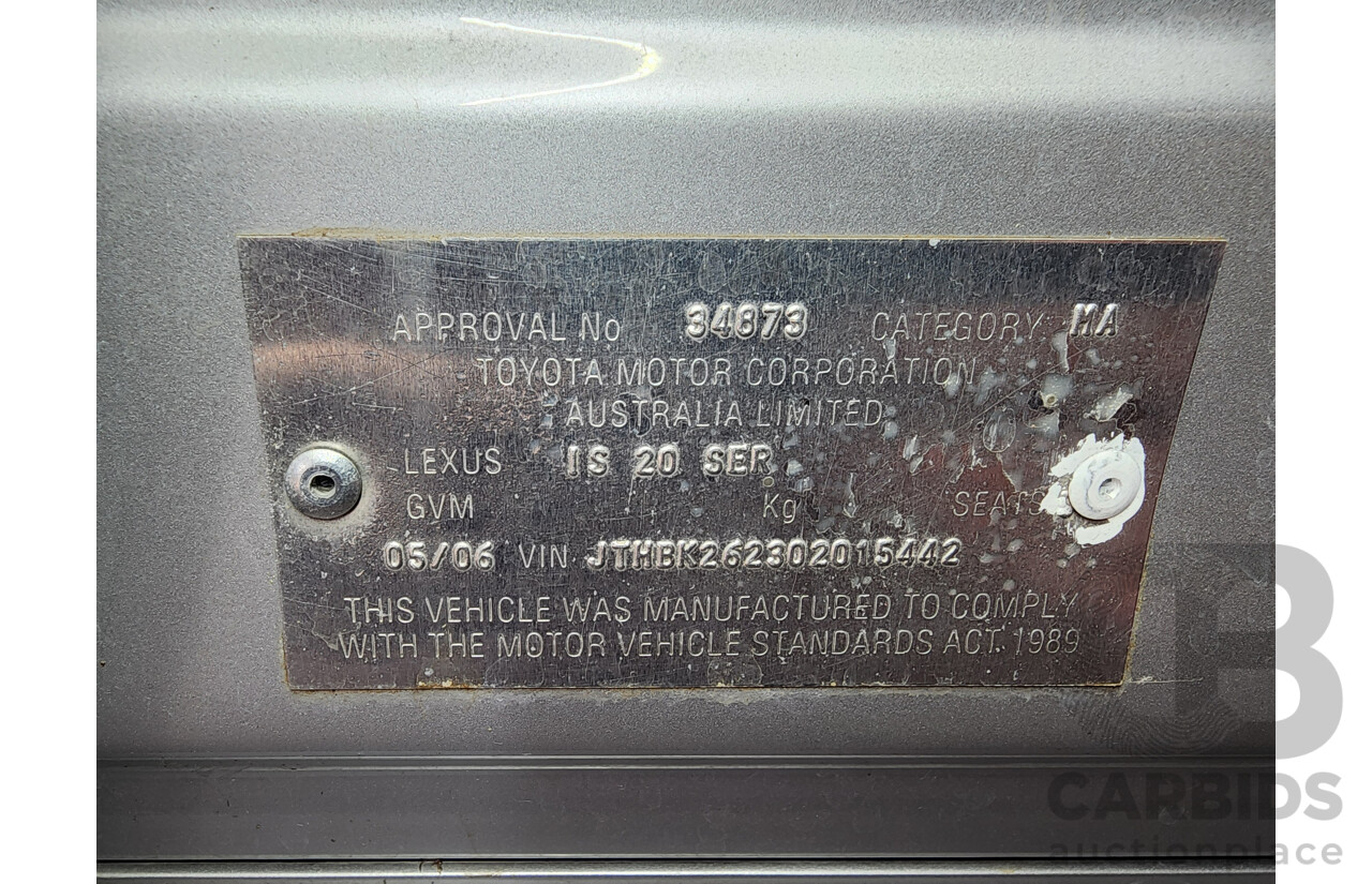 5/2006 Lexus Is250 Prestige GSE20R 4d Sedan Silver 2.5L