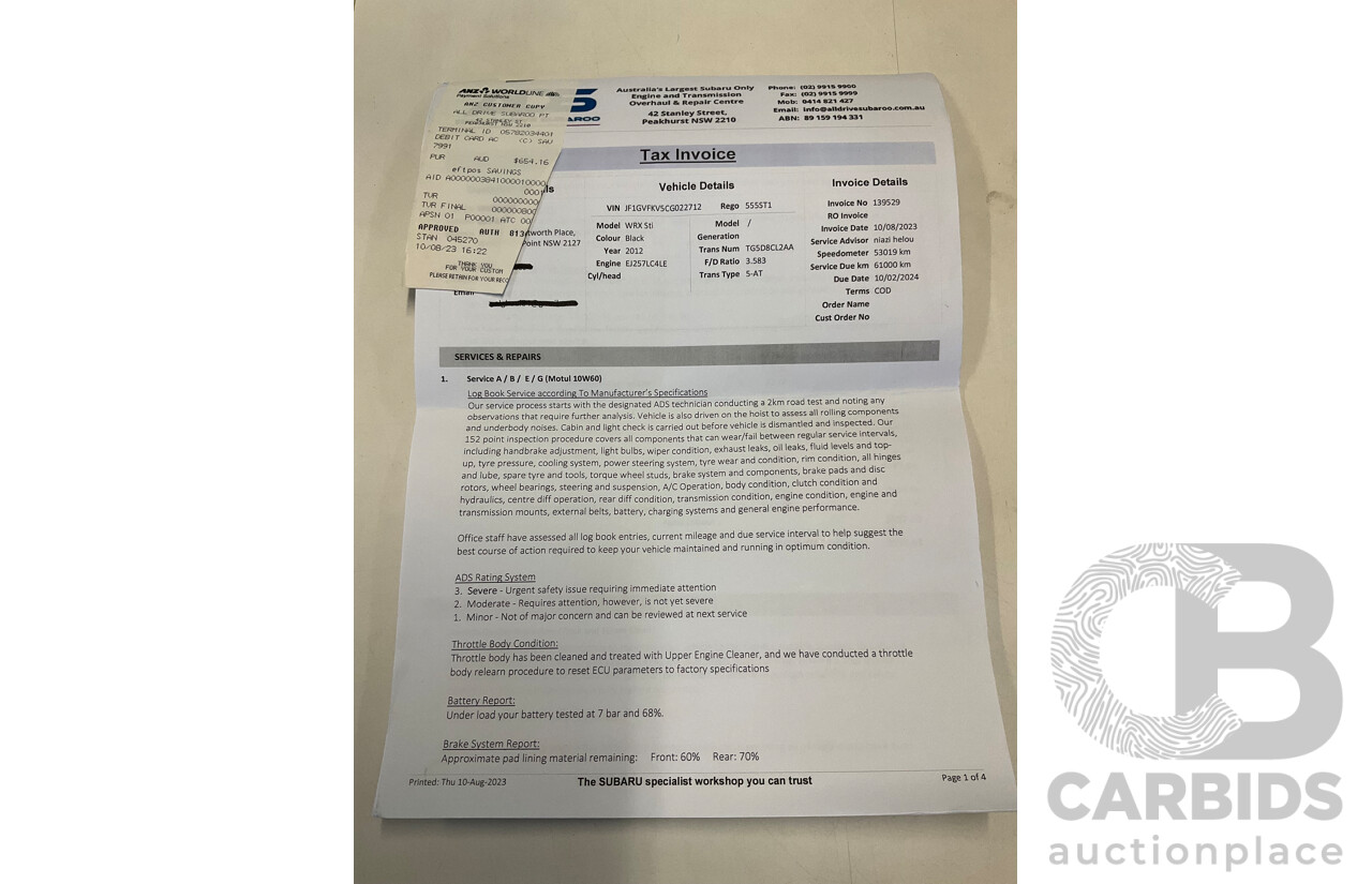 7/2012 Subaru WRX STi Spec R MY12 4d Sedan Obsidian Black Turbo 2.5L