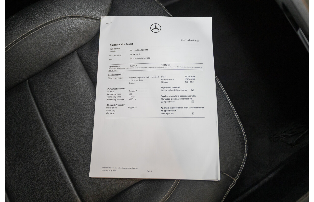 9/2015 Mercedes-Benz ML 350 CDI Bluetec (AWD) 166 MY15 4D Wagon Iridium Silver Metallic Turbo Diesel 3.0L