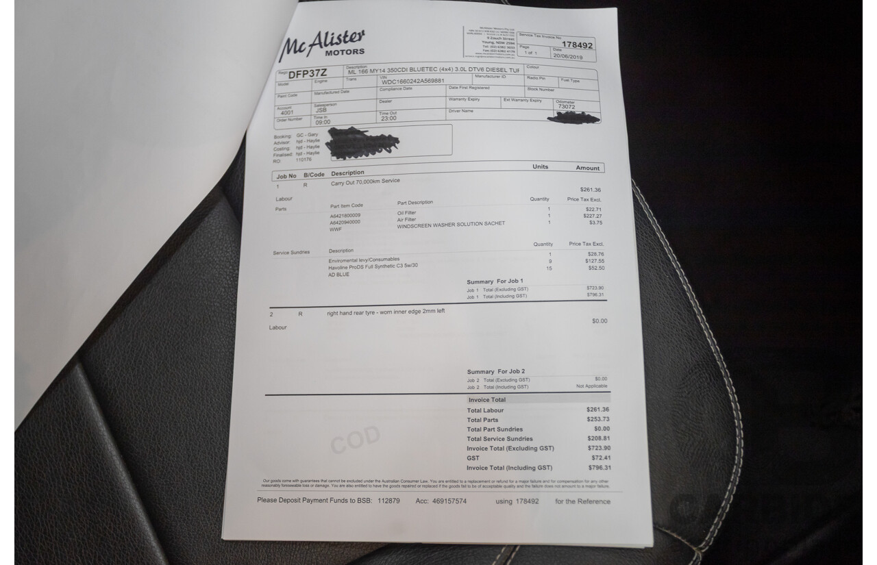 9/2015 Mercedes-Benz ML 350 CDI Bluetec (AWD) 166 MY15 4D Wagon Iridium Silver Metallic Turbo Diesel 3.0L