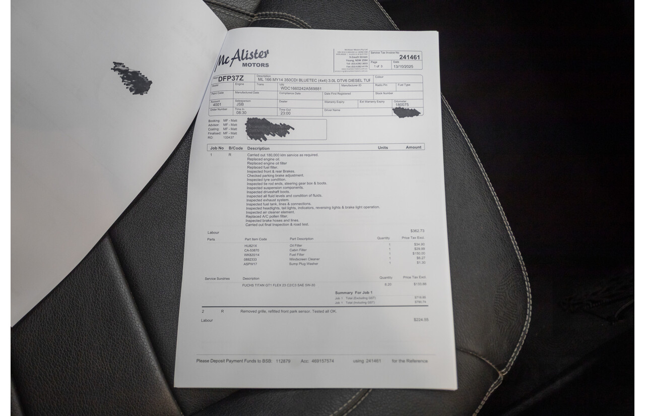 9/2015 Mercedes-Benz ML 350 CDI Bluetec (AWD) 166 MY15 4D Wagon Iridium Silver Metallic Turbo Diesel 3.0L