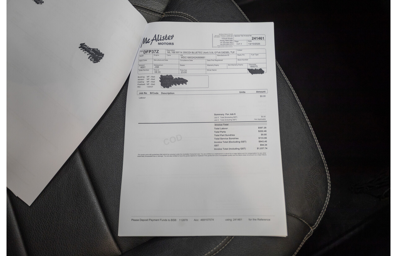 9/2015 Mercedes-Benz ML 350 CDI Bluetec (AWD) 166 MY15 4D Wagon Iridium Silver Metallic Turbo Diesel 3.0L