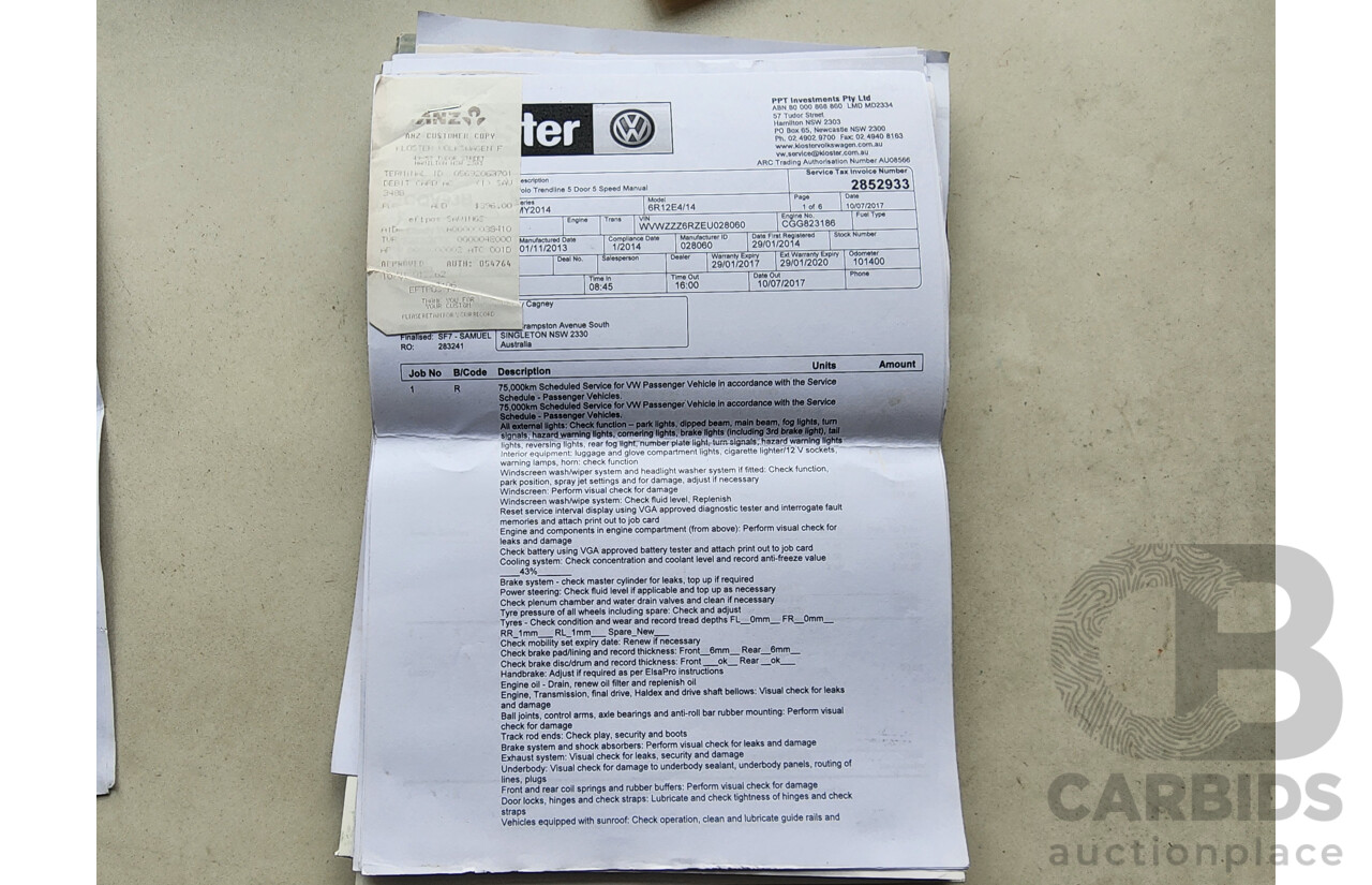 1/2014 Volkswagen Polo Trendline 6R MY14 5d Hatchback White 1.4L