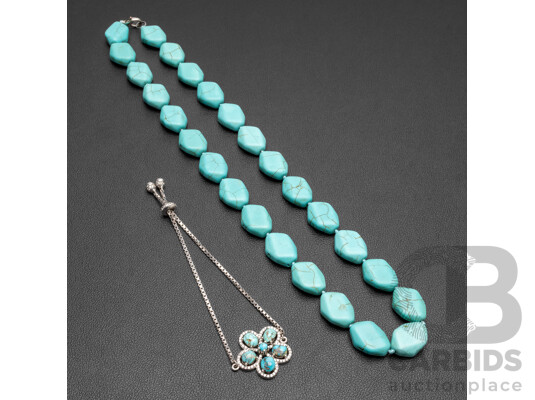 Sterling Silver Turquoise Bracelet & Necklace Set