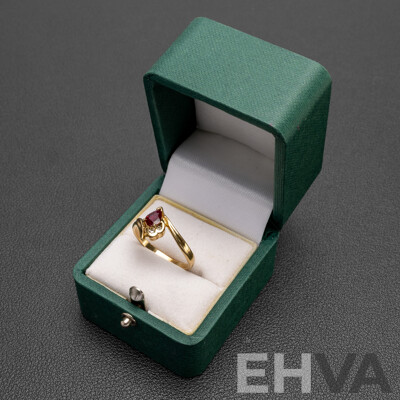 9ct Yellow Gold Pear Cut Ruby and Diamond Ring - Size R.5