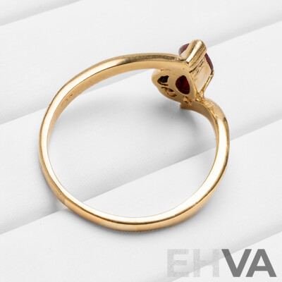 9ct Yellow Gold Pear Cut Ruby and Diamond Ring - Size R.5